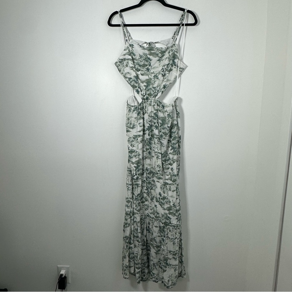 Abercrombie & Fitch Green & White Tropical Cut Out Maxi Dress L